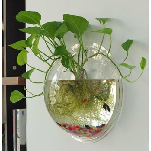 New Style Creative Wall Mounted Clear Acrylic Round Fish Tank Flower Pot Vase Home Bedroom Desktop Balcony Garden Decor Supply