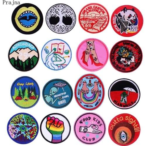 Prajna UFO Hippie Patch Rock Camping Patch Iron On Embroidered Patches For Clothes Stripes Stickers On Clothes Badge DIY