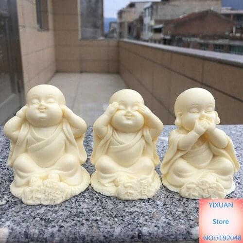 Fruta marfil tallado tres no pequeño monje Wenwan pequeño manillar arte ornamento té favorito juego de té decoración de a