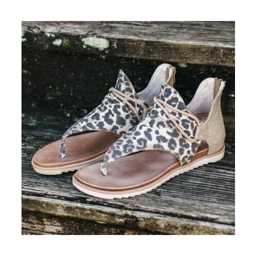 LLOGAI Women Sandals Flats Summer Zippers Flip Flops Ladies Casual Women Shoes Leopard Open Toe Solid Beach Flats Womens Sandals