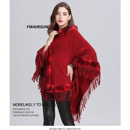 YWAIRSUN Fox fur grass shawl fashion snake scarf party shawl knit jacket windbreaker hood tassel bat sleeve cloak