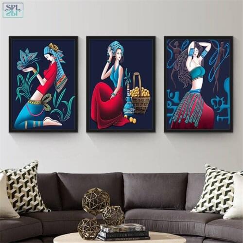 SPLSPL Abstract Posters and prints Chinese Ethnic Minority Character Woman Canvas Print Oil Painting Wall Picture for Bedroom