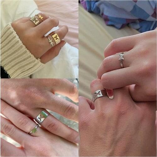 SOHOT New Punk Trendy Alloy Hollow Out Butterfly Heart Star Dolphin Moon Ring For lovers Fashion Jewelry Accessories Anniversary