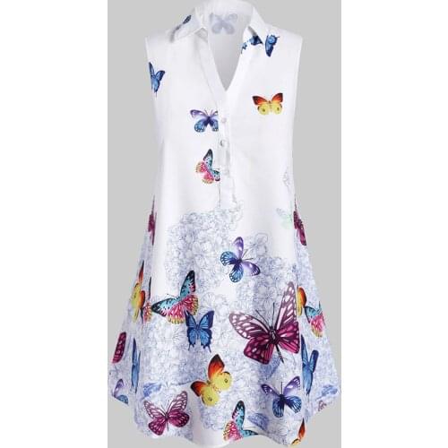 Button Top Women Butterfly Chiffon Vest Top Ladies Casual Plus Size Sleeveless Butterfly Print Top Womens Tops And Blouses Tops