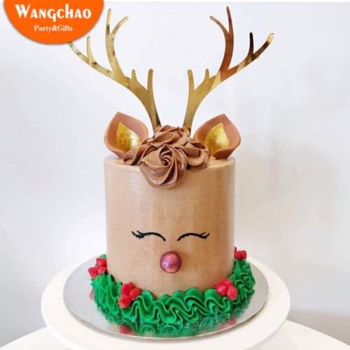 New 2020 Acrylic Christmas Antler Cake Decoration Topper Wedding Happy Birthday Cake Topper Kids Girl Party Decoration Supplies