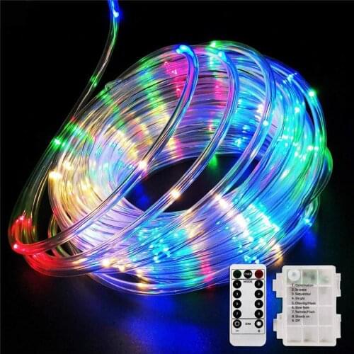 Outdoor Copper Wire Tube Fairy String Light AA Battery Rope Light With Remote 8 Modes Garden Fence Christmas Tree Decor Garland