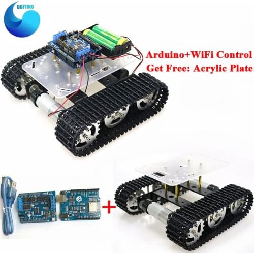 WiFi RC Smart Robot Tank Chassis with Dual DC Motor+ ESPduino Development Board+ Motor Driver Board for DIY Arduino Project T100