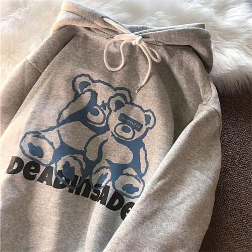 Vintage Hoodies Streetwear Men Hoodies Sweatshirts Long Sleeve Harajuku Lovely Bear Print Oversized Hoodies For Teens Male Loose