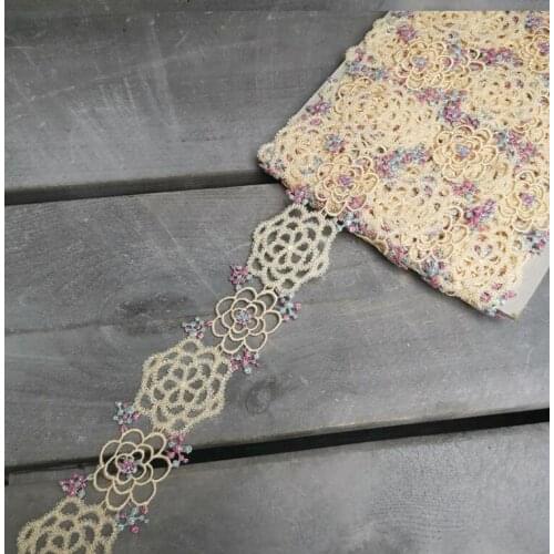 2 Meters Width 4.8cm White Beige Flower Water Soluble Lace Trim Delicate Lace Fabric Ribbon DIY Clothes Dress Sewing Accessories