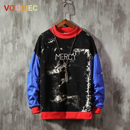 VOOOCIEC 2020 Autumn and winter Spring Tie Dye Patchwork Japanese Streetwear Harajuku Hoodie Men Sweatshirts Male