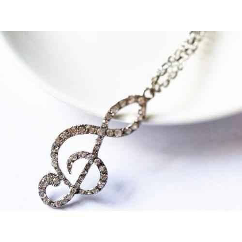 Fashion Jewelry Music Symbol Necklace Rhinestone Pendant Sweater Long Necklace