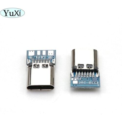 YuXi 2pcs USB 3.1 Type C Connector 14 Pin Female Socket receptacle Through Holes PCB 180 Vertical Shield USB-C