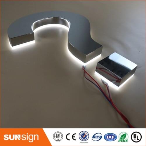 Custom polished stainless steel led backlit letter signage