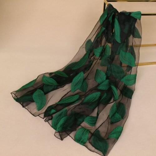 Women Soft Shawls Luxury Brand Scarf Plain Embroidered Leaves Scarves Beach Wrap Pashmina Stole Foulard Female Bandana Hijab