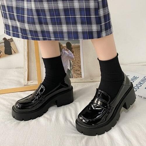 Women Oxford Shoes High Heels Platform Shoes Round Toe Slip on Boat shoes Women Pumps Lolita Shoes Girls Thick Sole Loafer 9134G