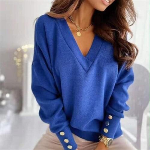 Womens Sweater Fashion Knitwear Autumn Winter Clothes V Neck Casual Loose Top Elegant Solid Color Knitted Pullovers Streetwear