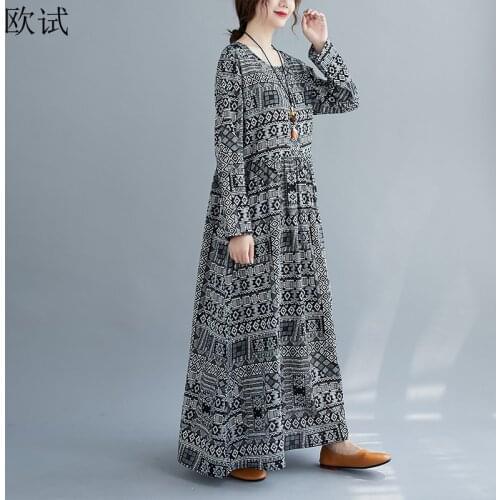 Oversized Women Vintage Floral Long Sleeve Dress Woman Spring Autumn Woman Dresses Ladies New Arrival Long Sleeve Dress 2021
