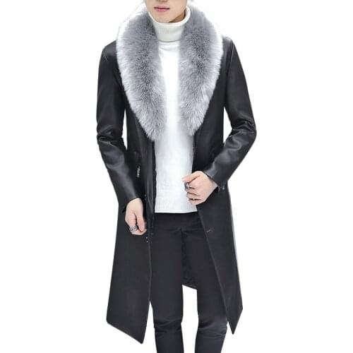 2020 New Winter Blazer Fur Collar Long Section Men fur Coat Mens Business Casual Leather Jacket Fleece Warm Thick Overcoat XXXL
