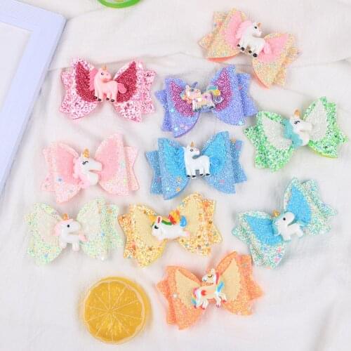 1PC Rainbow Glitter Hair Bows with Alligator Clips for Girls Princess Hairpins Wing Bows Hair Clip for Party Hair Accessories