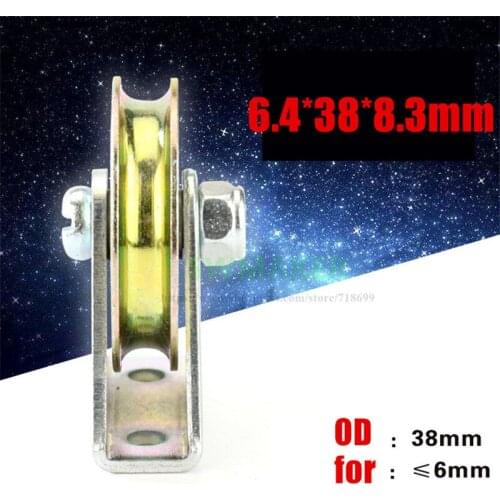 10pcs 6.4*38*8.3mm with triangular bracket/L bracket, U-grooved wheel, bearing wire rope pulley/crane/guide wheel, with base