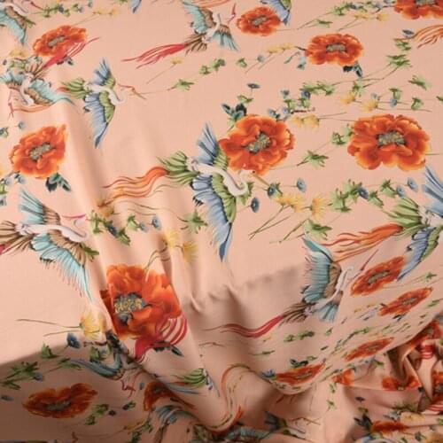 140CM Wide 16MM Floral Print Orange Silk Crepe Fabric for Dress Cheongsam Pant Shirt H611