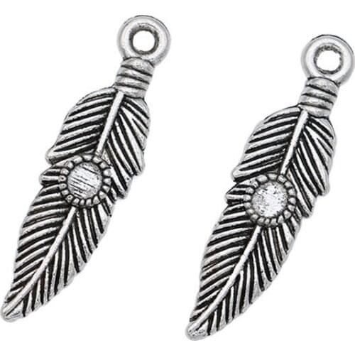 20pcs Antique Silver Plated Feather Charms Pendants for Jewelry Making Jewelry Findings DIY Handmade Craft 30x8mm