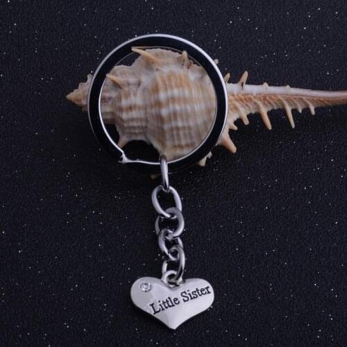 36PC Clear Crystal Heart Pendant Keyrings Little Sister Keychains Family Sister Best Friend Christmas Gifts Friendship Jewelry