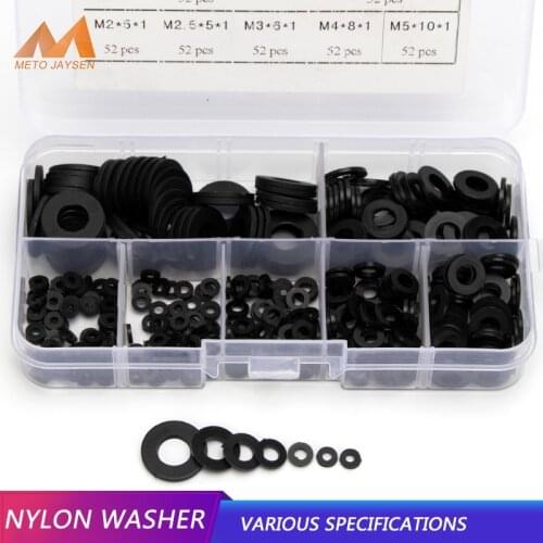 364pcs Black Nylon Washer Flat Gasket Plastic Sealing O-rings Assortment Kit M2 M2.5 M3 M4 M5 M6 M8 Connecting Protection Washer