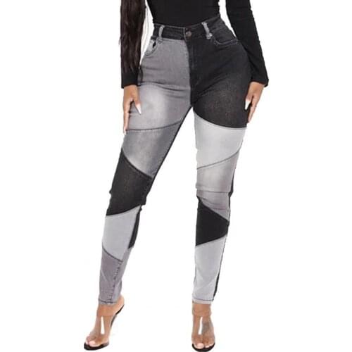 70% Dropshipping!! Women Splicing Jeans Slim Tight High Waist Denim Trousers for Daily Life
