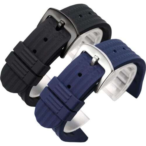 Watch accessories 20mm 22mm Soft silicone watchband black blue strap with pin buckle waterproof Rubber mens bracelet