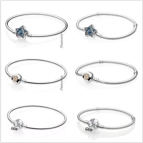 Authentic 925 Sterling Silver Bracelet Momemts Two-tone Signature Snake Chain Bangle Fit Bead Charm Diy Fashion Jewelry