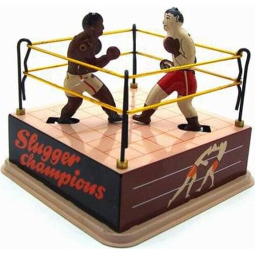 Boxer Boxing Ring Tin Toy 12cm Childhood Clockwork Winder Vintage Handmade Collection Home Action Figure Metal Wind Up Toys