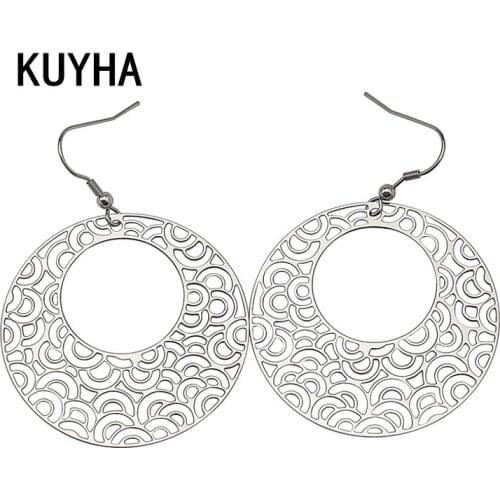 Big Circle Earrings for Women Hollow Silver Color High Polished Earring Fashion Statement Metal Simple Style Party Jewelry