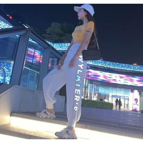 Reflective Pants Women Cool Summer Autumn Pants Casual Summer Pants Cool Loose Pants streetwear Loose Hip Hop Trousers Girl