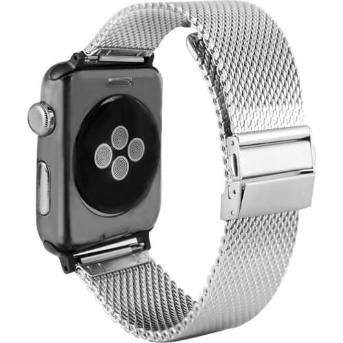 Business Silver Watch Strap 38MM 42MM Stainless Steel for Apple Watch Band with Bracelet Clasp Replacement Wrist Strap