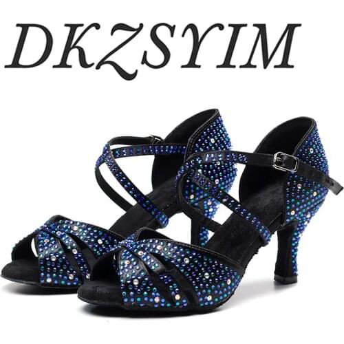 DKZSYIM ladies party dance shoes satin soft bottom Latin dance shoes ladies salsa dance shoes heel 5CM-10CM