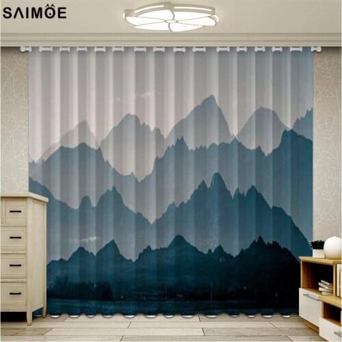 Gradient Blue Mountain Scenic Modern Minimalist Printed Blackout Curtains Drapes Curtains For Living Room Kitchen Bedroom Micro