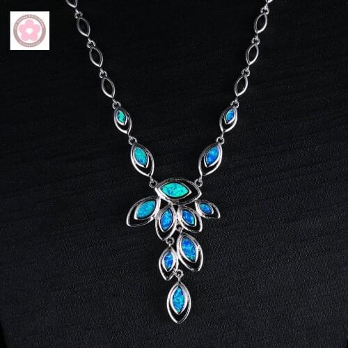 JZN0013 Hot Sale Horse Eye Blue Opal Necklace Pendant Fashion Jewelry for Women Gift