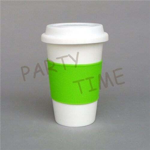 Ceramic Travel Mug, Coffee Mug with Silicon Ring and Lid for Anti-hot Single Layer