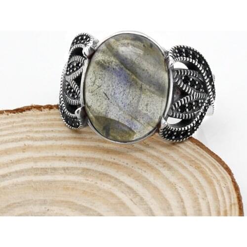 925 Sterling Silver Moonstone Rings for Men Women Vintage Natural Gemstone with Black CZ Male Turkish Handmade Fine Jewelry Gift