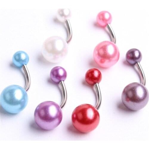 Fashion Surgical Steel Pearl Cute Dangle Navel Rings Navel Bars Red/Blue/Pink Belly Button Ring Navel Piercing Jewelry Gift