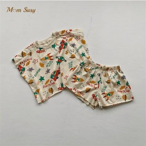 Baby Girl Boy Cotton Clothes Set Cartoon Print Tshirt+Shorts 2PCS Summer Child Clothing Set Outfit Baby Clothes Suit 1-7Y