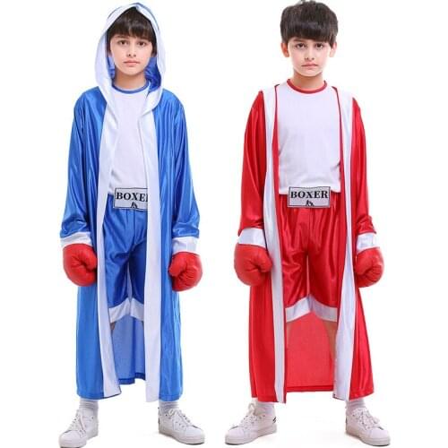 Halloween Blue Red Boy Boxing Costume Robe Cloak Boxer Role Playing Suit Halloween Carnival Cosplay Costume