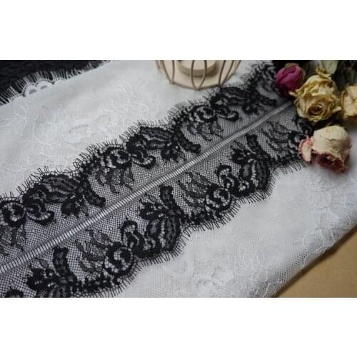 New Brand White/Black Floral Scallop Embroidered Lace Fabric Edge Trim Wedding Craft 4.7" Wide French Chantilly Eyelash Lace