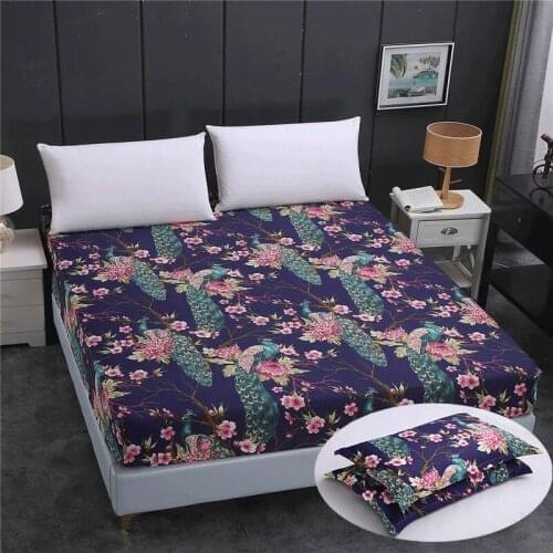 Mecerock New 3pcs 100% Polyester Fitted Sheet Set Mattress Cover Pillowcases Four Corners With Elastic Band Bed Sheet