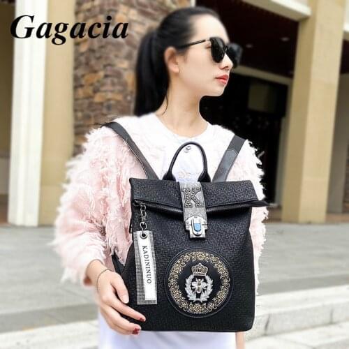 GAGACIA Women Fashion Backpacks Leather Tide Backpack Cowhide Teenager Girls School Bags Personality Anti-theft Flash Diamond