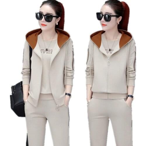 Youth clothing for women European fashion Sporting suit female 3 piece set Leisure Sutumn Hooded short jacket + trousers 1596