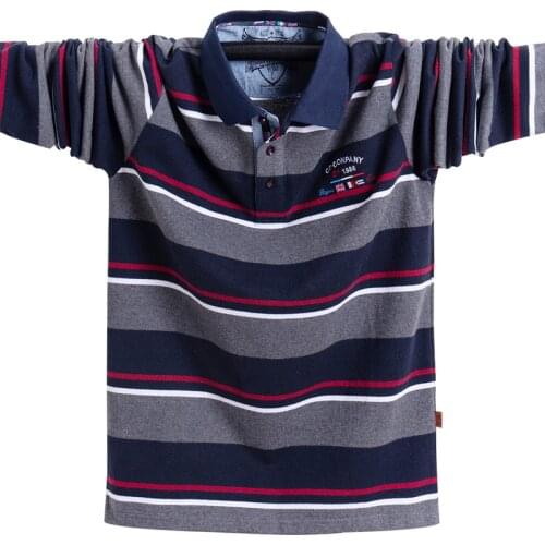 Mens Long Sleeved Polo Shirt Striped Cotton Polo Shirts Casual Mens Lapel Top Shirt Embroidered Mens clothes plus Size L-5XL