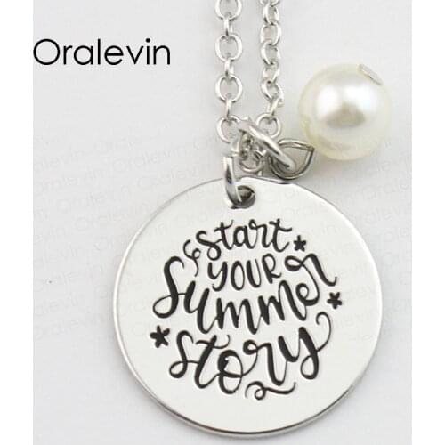 START YOUR SUMMER STORY Inspirational Hand Stamped Engraved Accessories Charms Pendant Necklace Gift Jewelry,10Pcs/Lot, #LN803