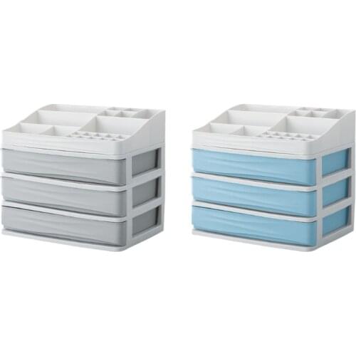 D0AD Desktop Cosmetic Storage Box Three Drawers Display Stand Makeup Organizer Jewelry Collection Case Holder Household Home